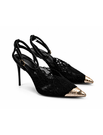 Lace Pointed-Toe Heels with Metallic Accent "Neoma"