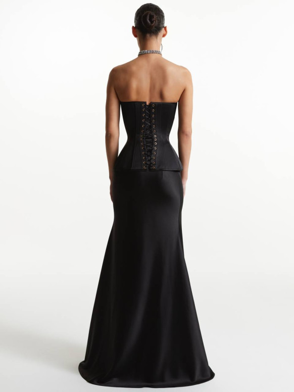Black Satin Strapless Corset Top, Evening Outfit Top Liana