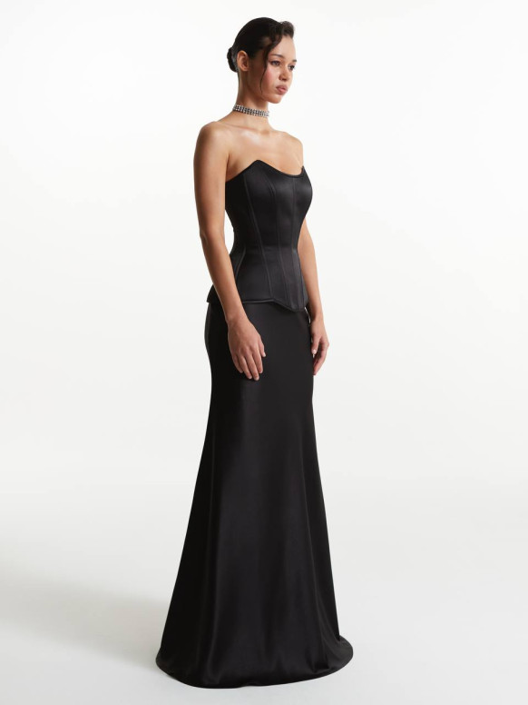 Black Satin Strapless Corset Top, Evening Outfit Top Liana