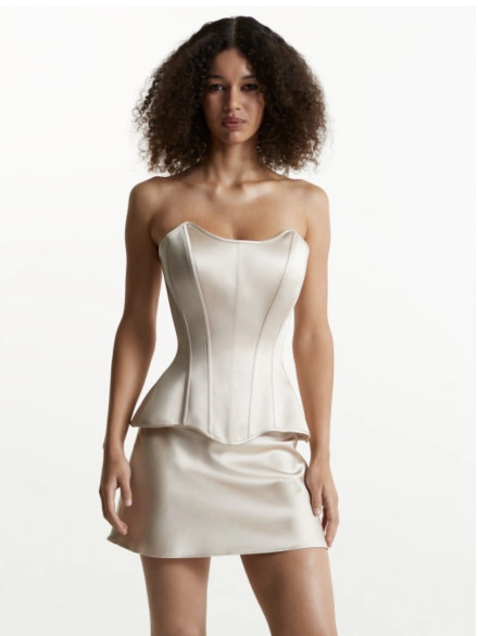 Beige Satin Strapless Corset Top, Bridal Bustier, Wedding Outfit Top "Liana"
