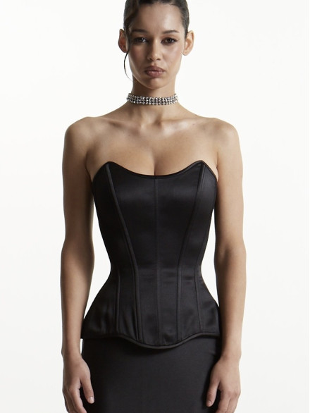 Black Satin Strapless Corset Top, Evening Outfit Top "Liana"