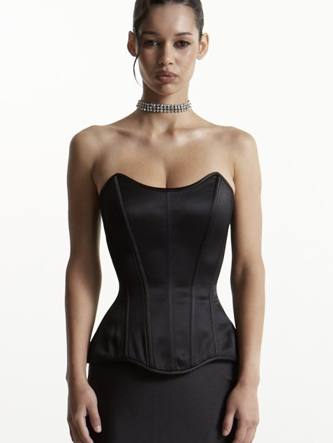 Black Satin Strapless Corset Top, Evening Outfit Top "Liana"