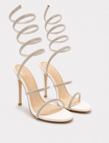 Sandales à Talons Aiguilles et Brides en Spirale, Ornées de Cristaux Blancs Scintillants "Lunara"