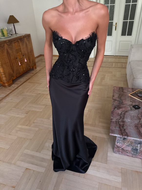 Black Lace Corset Top, Shimmering Strapless Bustier, Party Going Out Top Aurelia