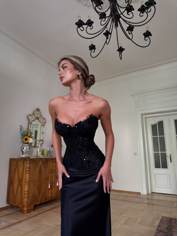 Black Lace Corset Top, Shimmering Strapless Bustier, Party Going Out Top Aurelia