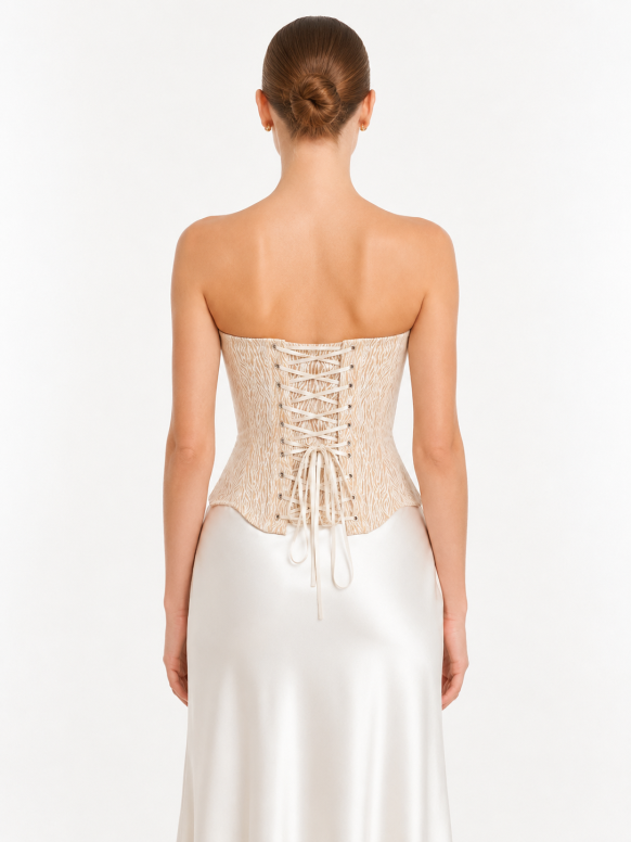 Gold Corset Top, Strapless Shimmer Bustier, Boned Sparkly Bodice Top Shine