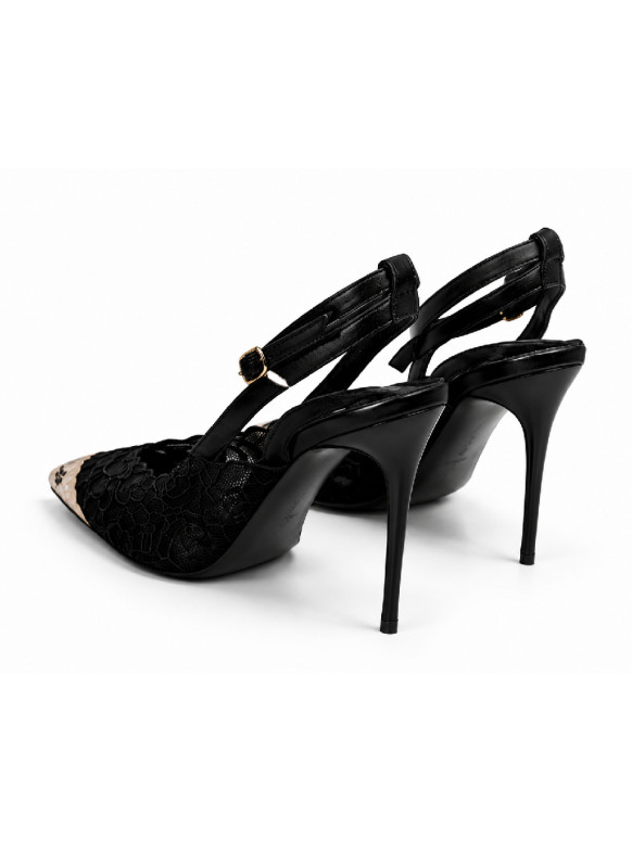 Lace Pointed-Toe Heels with Metallic Accent Neoma