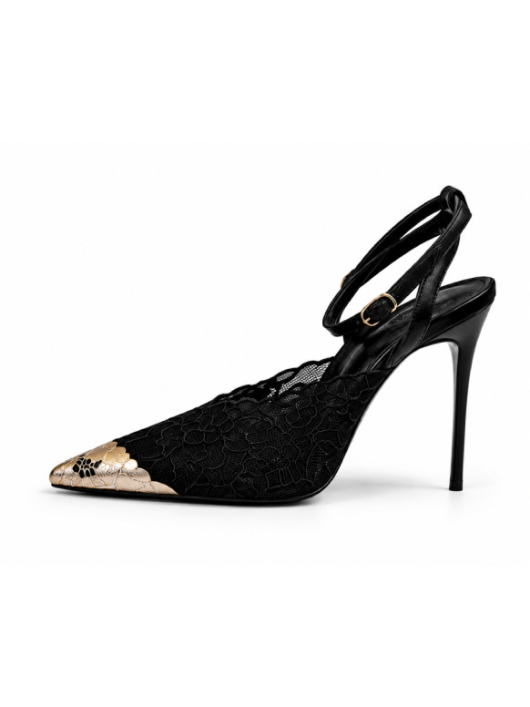 Lace Pointed-Toe Heels with Metallic Accent Neoma
