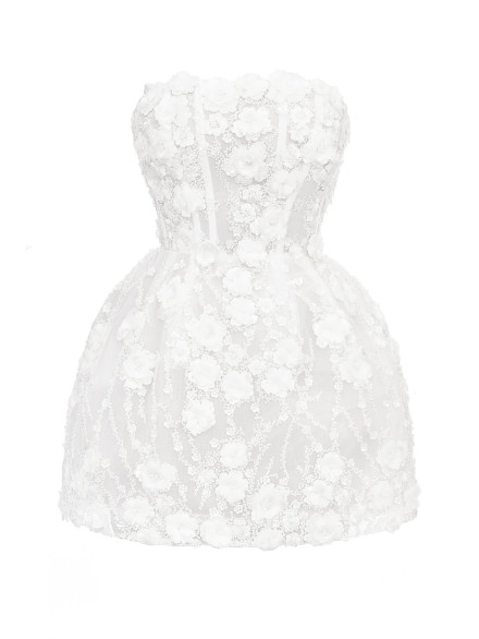White Corset Dress with Floral Decor "Petal"