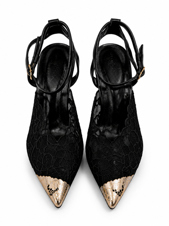 Lace Pointed-Toe Heels with Metallic Accent Neoma