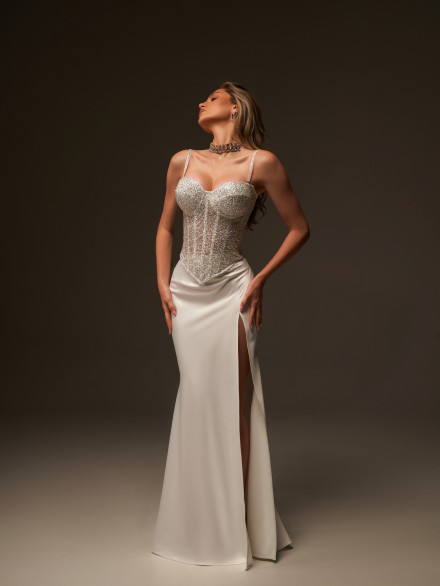 Комплект (блискучий корсет + біла атласна спідниця) "Belle"