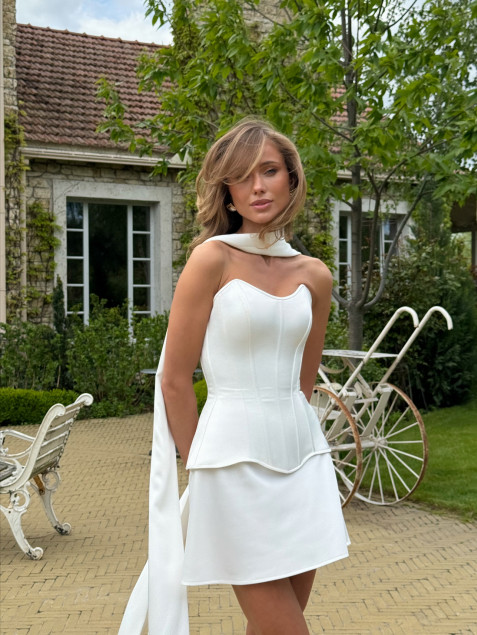 Satin Set in White "Elle"