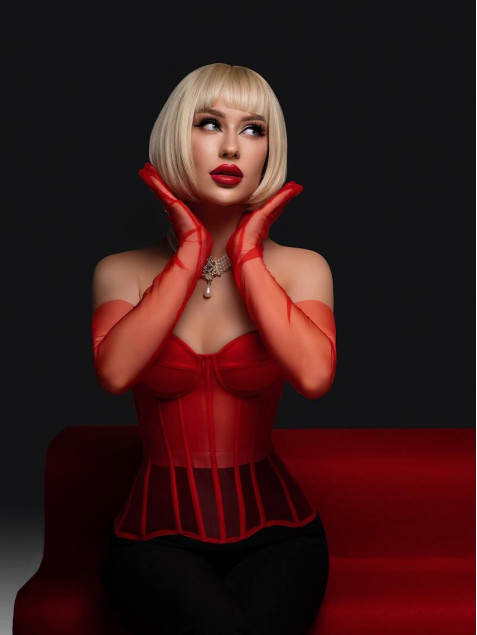 Red Transparent Mesh Corset "Lia"