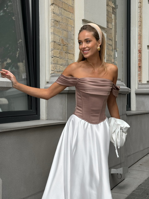 Satin Corset in Mocha Color "Monica"