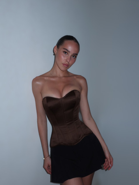 Brown Satin Corset "Scarlet"