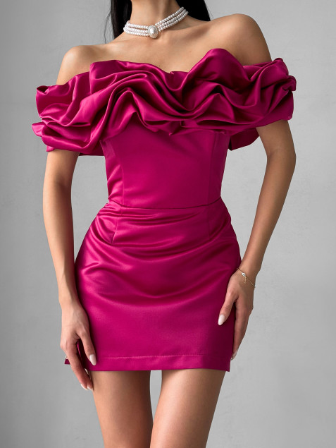 Атласное корсетное платье цвета фуксия "Enchanting Blossom"