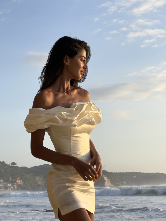 Ivory Satin Corset Dress Enchanting Blossom