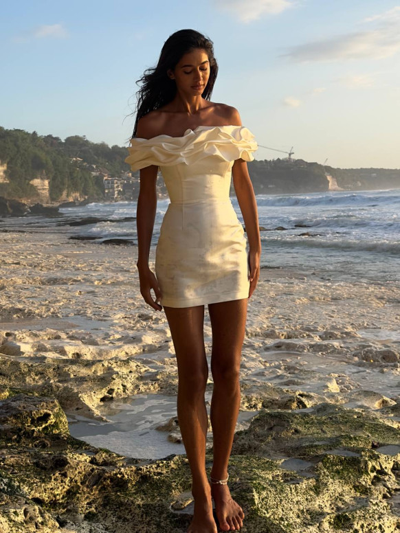 Ivory Satin Corset Dress Enchanting Blossom