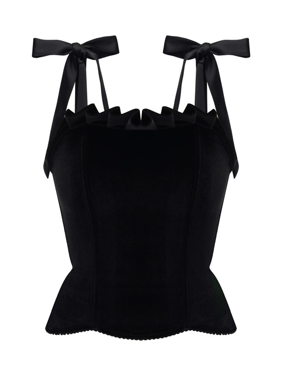 Чорний оксамитовий корсет з рюшами <span>Bow</span>