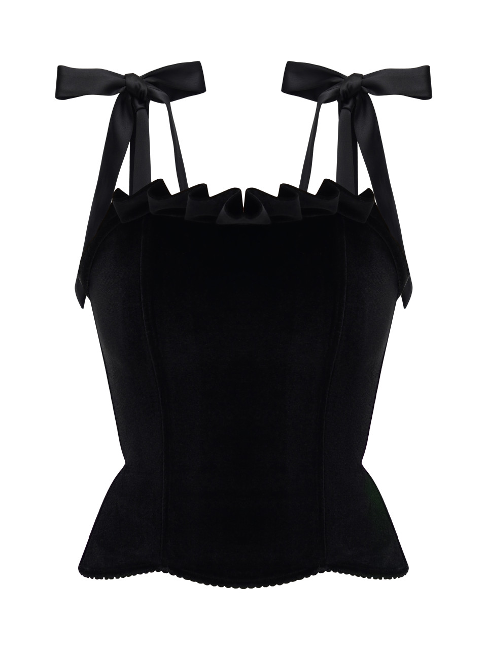 Чёрный вельветовый корсет с рюшами <span>Bow</span>