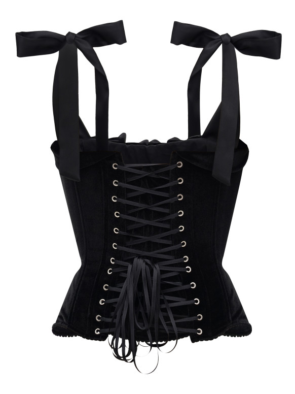 Чорний оксамитовий корсет з рюшами <span>Bow</span>
