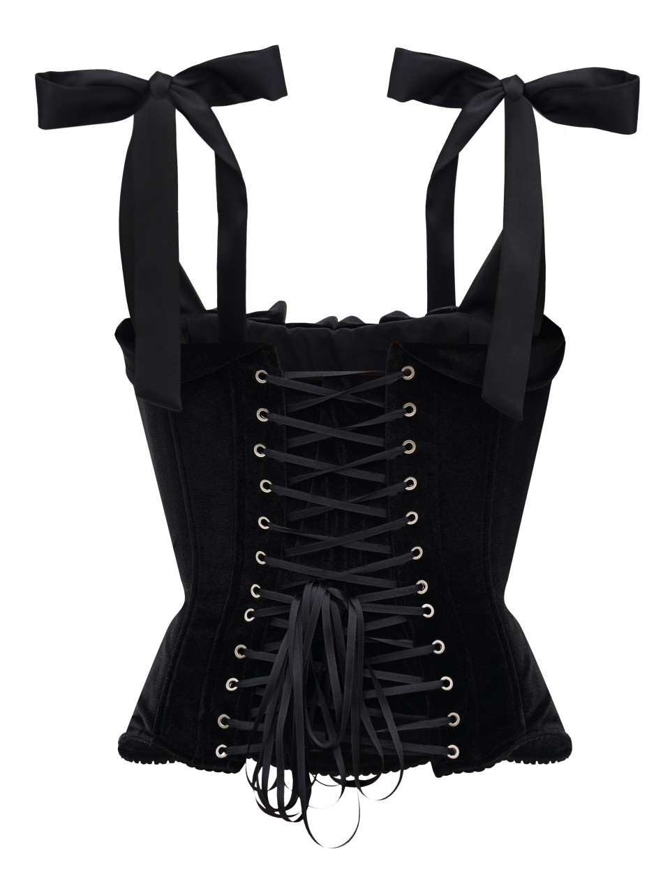 Чёрный вельветовый корсет с рюшами <span>Bow</span>