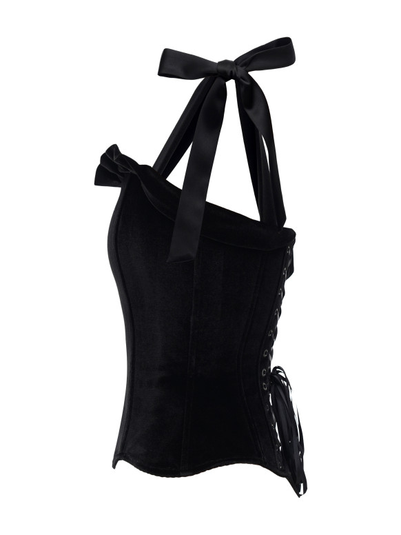 Чорний оксамитовий корсет з рюшами <span>Bow</span>