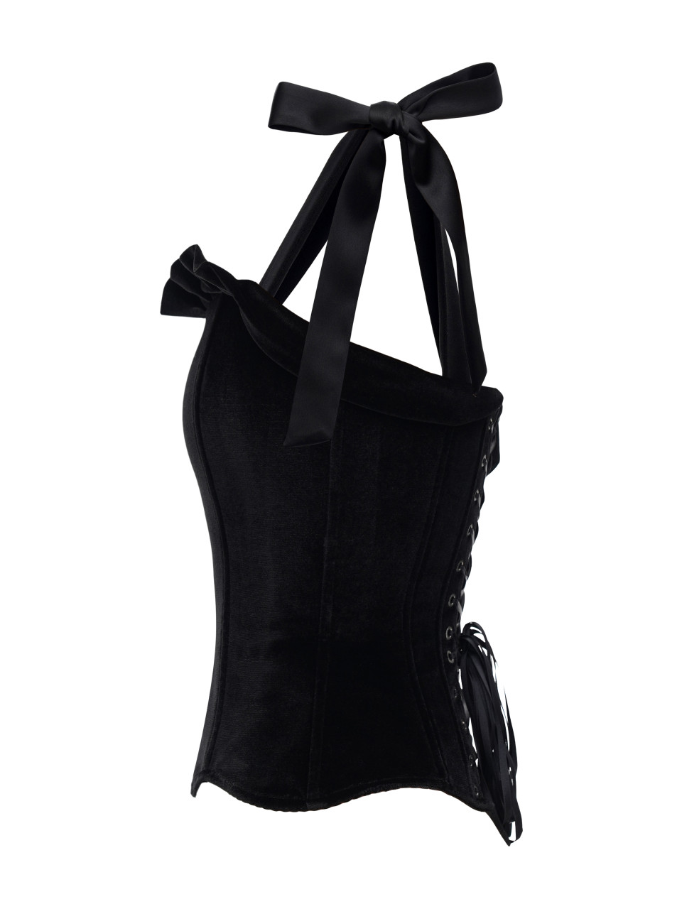 Чёрный вельветовый корсет с рюшами <span>Bow</span>