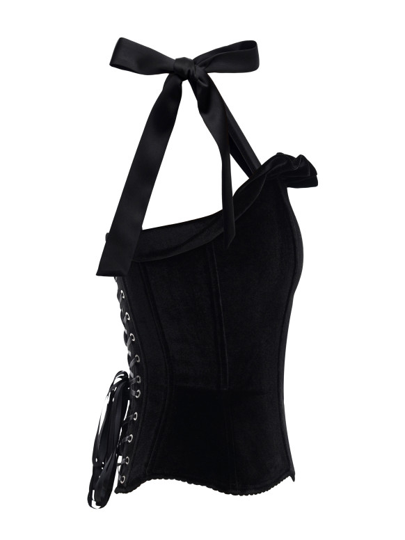 Чорний оксамитовий корсет з рюшами <span>Bow</span>