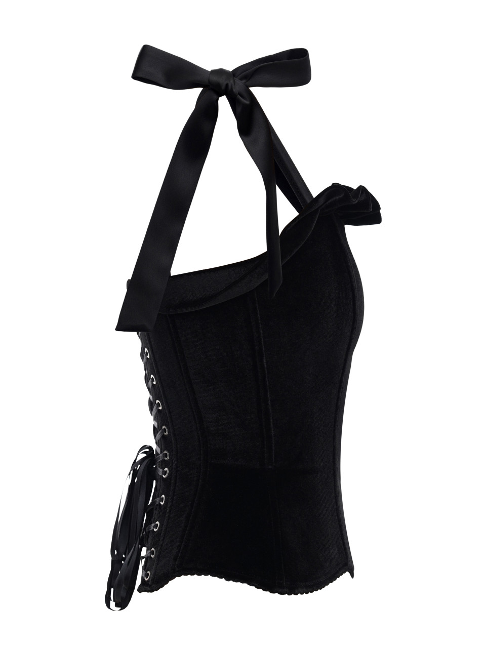 Чёрный вельветовый корсет с рюшами <span>Bow</span>