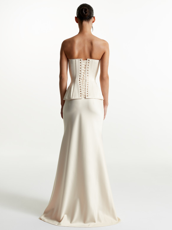 JanelleLight Beige Satin Corset & Skirt Set  Janelle