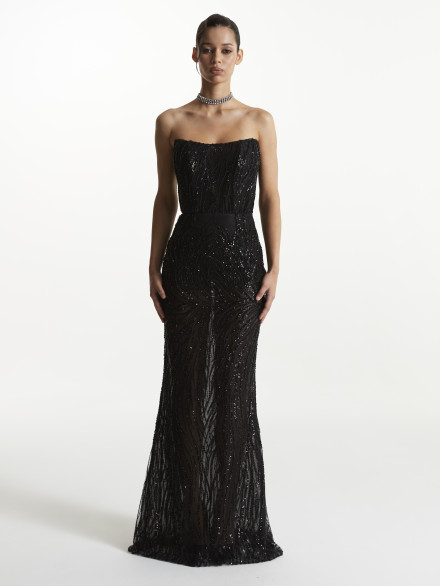 Black Beaded Gown "NOELLE"