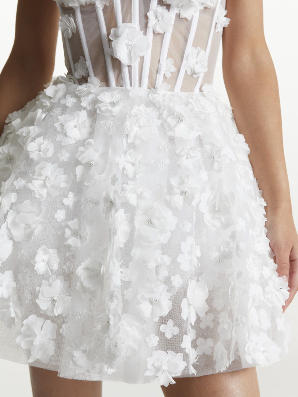 White Corset Dress with Floral Decor <span>Gloria</span>