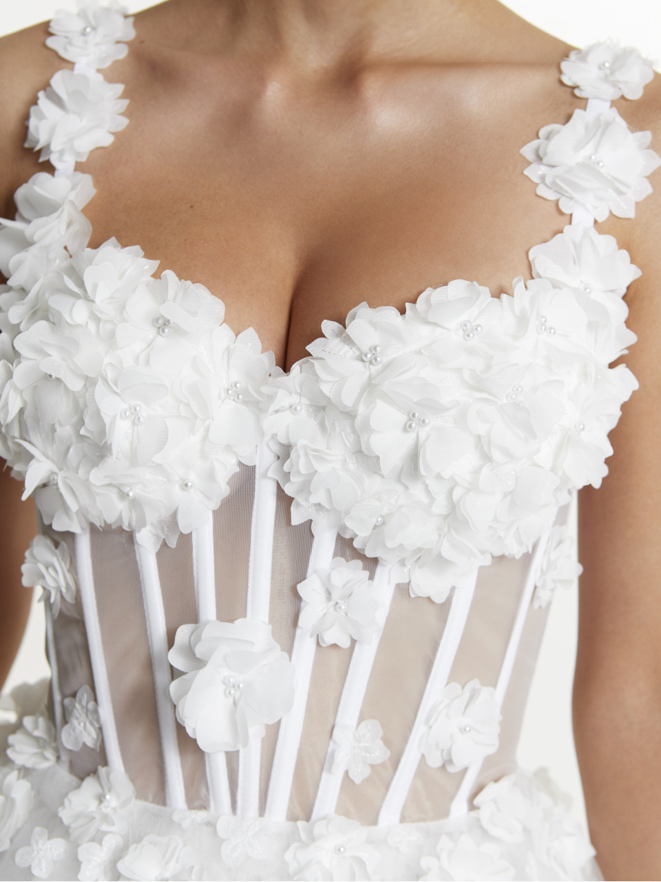 White Corset Dress with Floral Decor <span>Gloria</span>