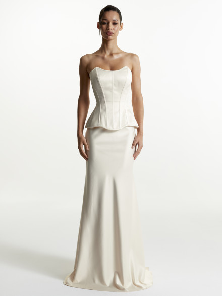Light Beige Satin Corset & Skirt Set "Janelle"