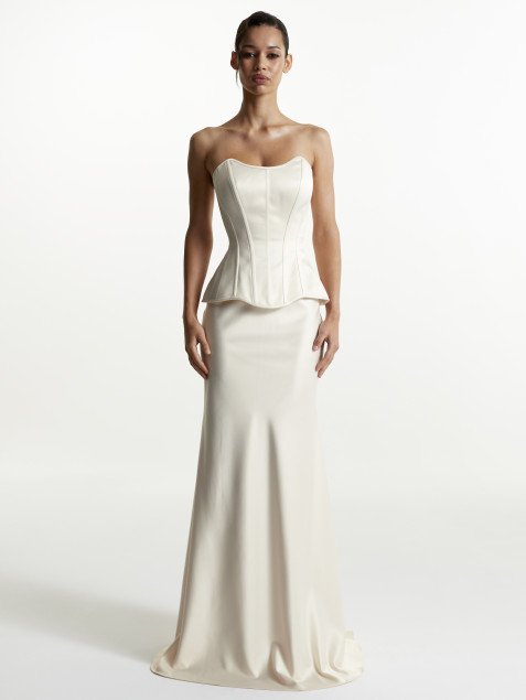 Light Beige Satin Corset & Skirt Set "Janelle"