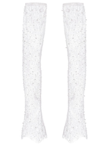 Long Sheer Lace Gloves with Scattered Pearls "Seraphine"