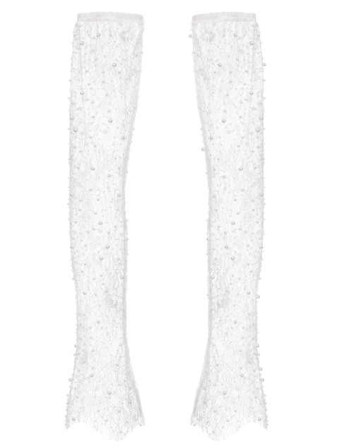 Long Sheer Lace Gloves with Scattered Pearls "Seraphine"