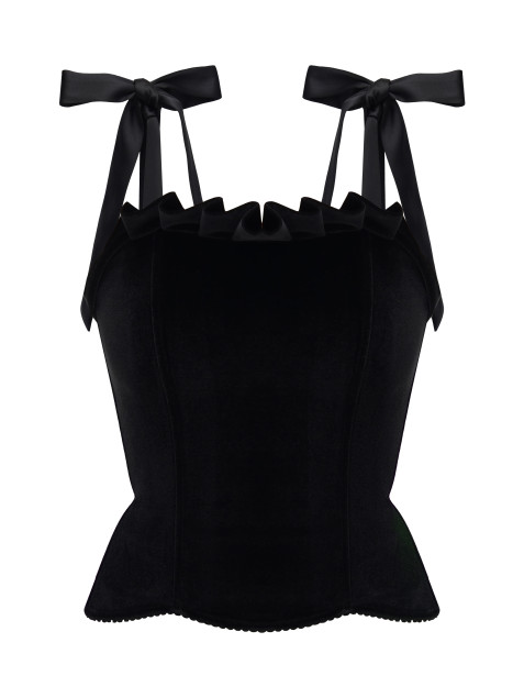 Чёрный вельветовый корсет с рюшами "Bow"