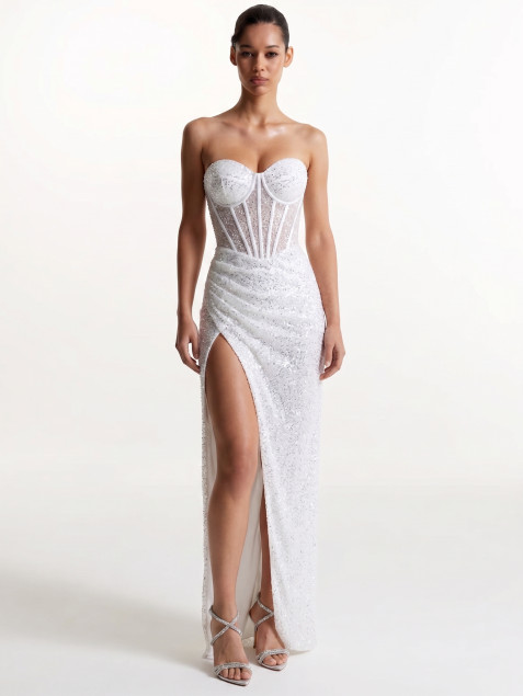 Shimmering Silver Sequin Corset Dress "Elise"