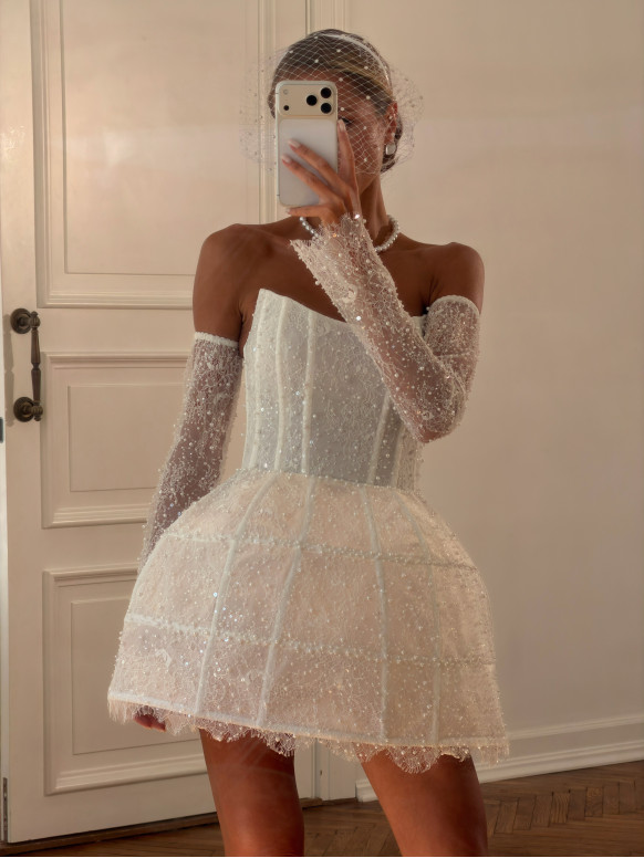 Pearl and Bead Embroidered Corset Mini Dress  Seraphine