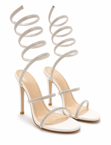 Shimmering Crystal Spiral Wrap Stiletto Sandals "Lunara"