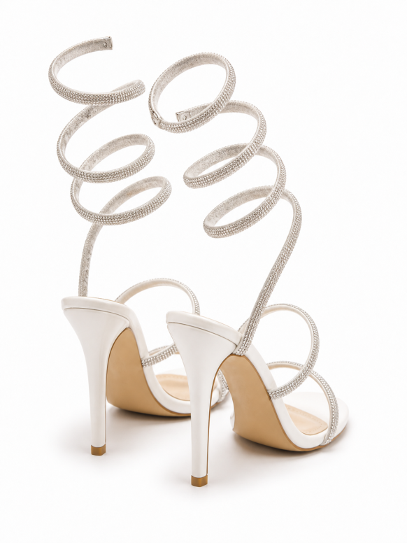 Shimmering Crystal Spiral Wrap Stiletto Sandals Lunara