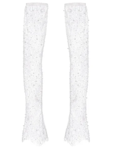 Long Sheer Lace Gloves with Scattered Pearls "Seraphine"